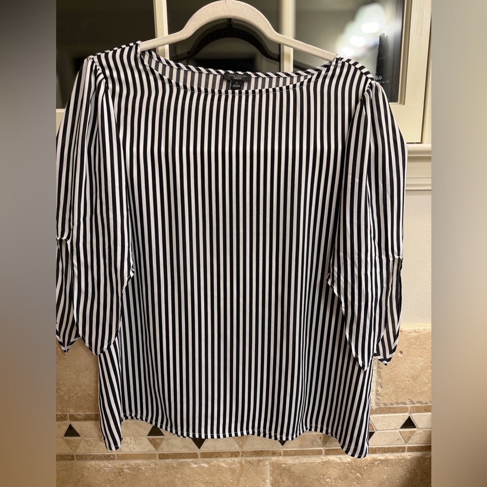 Ann Taylor Factory Black and White Striped Blouse